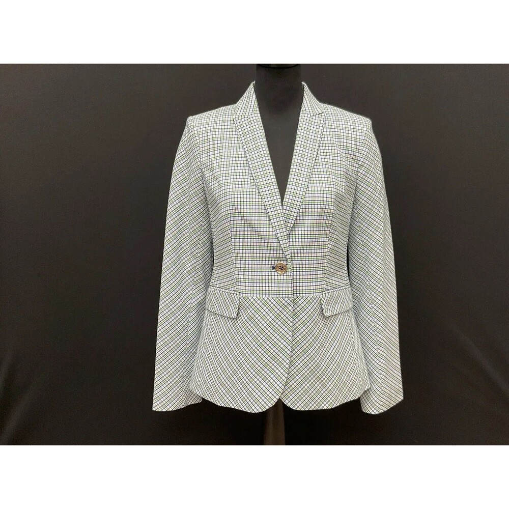 Tommy Hilfiger Checkered Navy Green Pink Tartan Blazer Jacket SZ4 Old Money Chic